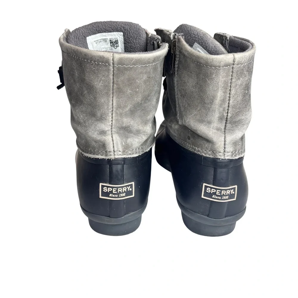 Sperry Saltwater Duck Boots‎ Gray Black Leather Rubber Rain Winter Womens 9.5